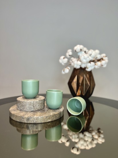 Ceasca cafea ceramica, 250ml, pahar Novum Mint Green, verde menta pudrat mat, gresie glazurata manual