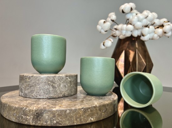 Ceasca cafea ceramica, 250ml, pahar Novum Mint Green, verde menta pudrat mat, gresie glazurata manual