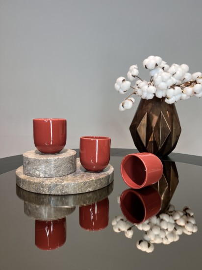 Ceasca cafea ceramica, 250ml, pahar  Senso Novum, grena lucios, gresie glazurata manual