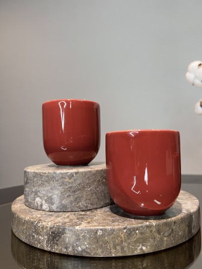 Ceasca cafea ceramica, 250ml, pahar  Senso Novum, grena lucios, gresie glazurata manual