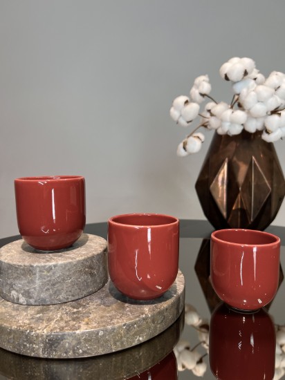 Ceasca cafea ceramica, 250ml, pahar  Senso Novum, grena lucios, gresie glazurata manual