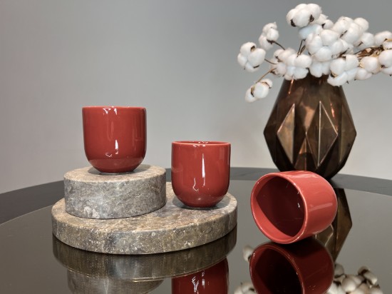 Ceasca cafea ceramica, 250ml, pahar  Senso Novum, grena lucios, gresie glazurata manual