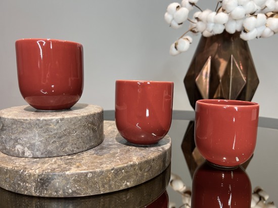 Ceasca cafea ceramica, 250ml, pahar  Senso Novum, grena lucios, gresie glazurata manual