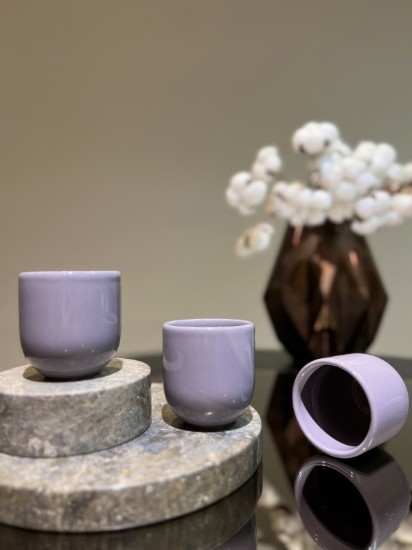Ceasca cafea ceramica, 250ml, pahar Senso Novum, lila mov deschis lucios, gresie glazurata manual