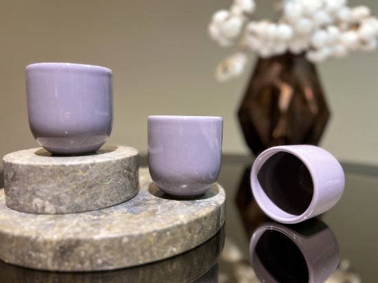 Ceasca cafea ceramica, 250ml, pahar Senso Novum, lila mov deschis lucios, gresie glazurata manual