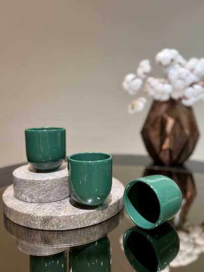 Ceasca cafea ceramica, 250ml, pahar Senso Novum Royal Green, verde regal lucios, gresie glazurata manual