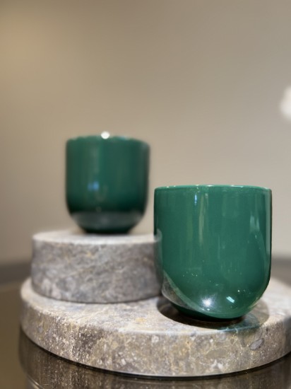 Ceasca cafea ceramica, 250ml, pahar Senso Novum Royal Green, verde regal lucios, gresie glazurata manual