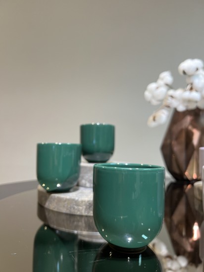 Ceasca cafea ceramica, 250ml, pahar Senso Novum Royal Green, verde regal lucios, gresie glazurata manual