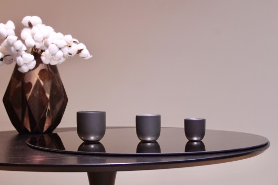 Set 3 cesti cafea ceramica, (250ml, 150ml, 80ml), pahare Novum Vulcano, negru carbon mat, gresie glazurata manual