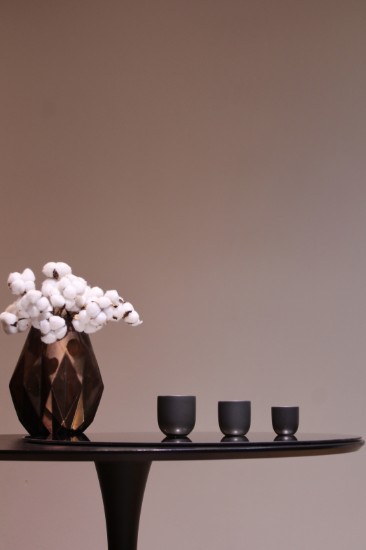 Set 3 cesti cafea ceramica, (250ml, 150ml, 80ml), pahare Novum Vulcano, negru carbon mat, gresie glazurata manual