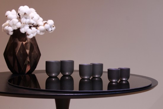 Set 3 cesti cafea ceramica, (250ml, 150ml, 80ml), pahare Novum Vulcano, negru carbon mat, gresie glazurata manual