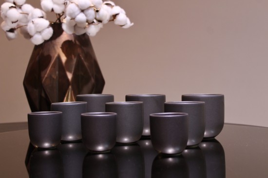 Ceasca cafea ceramica, 250ml, pahar Novum Vulcano, negru carbon mat, gresie glazurata manual