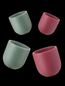 Set 4 cesti cafea ceramica, 250 ml, pahare Novum, verde menta mat, rosu burgundy mat, gresie glazurata manual