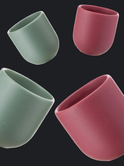 Set 4 cesti cafea ceramica, 250 ml, pahare Novum, verde menta mat, rosu burgundy mat, gresie glazurata manual