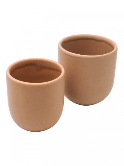 Set 2 cesti cafea ceramica (80ml, 250ml), pahare Novum Margo, bej deschis mat, gresie glazurata manual