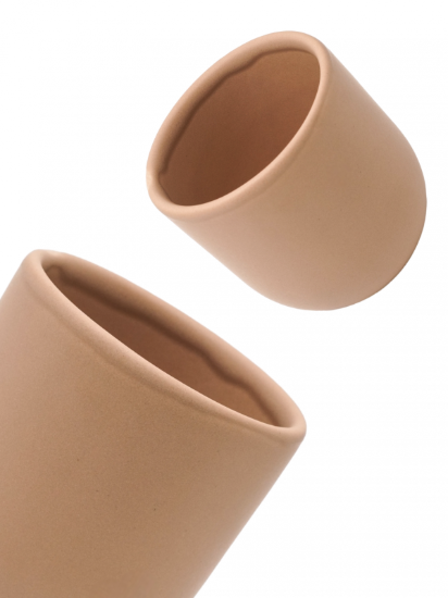 Set 2 cesti cafea ceramica (80ml, 250ml), pahare Novum Margo, bej deschis mat, gresie glazurata manual