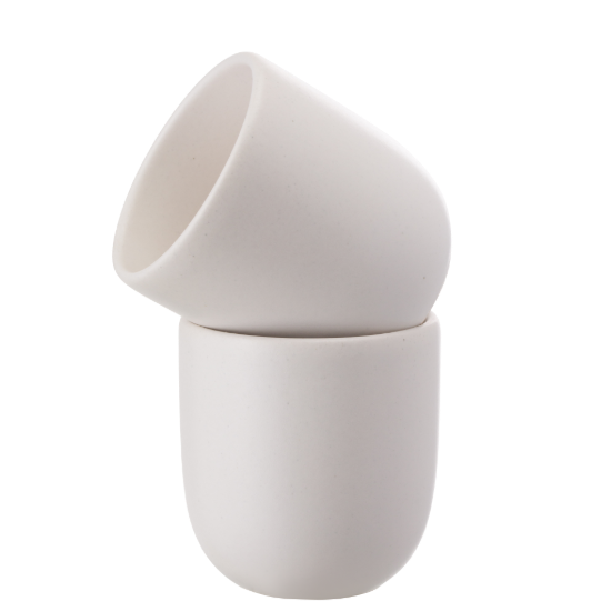 Set 3 cesti cafea ceramica (250ml, 150ml, 80ml), pahare Novum Milk Foam, alb mat, gresie glazurata manual