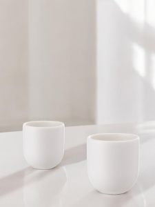 Set 2 cesti cafea ceramica (150ml, 80ml), pahare Novum Milk Foam, alb mat, gresie glazurata manual