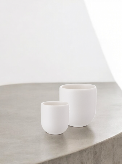 Set 2 cesti cafea ceramica (150ml, 80ml), pahare Novum Milk Foam, alb mat, gresie glazurata manual