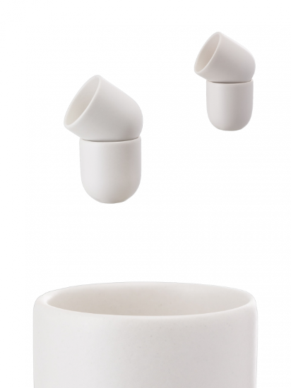 Set 2 cesti cafea ceramica (150ml, 80ml), pahare Novum Milk Foam, alb mat, gresie glazurata manual