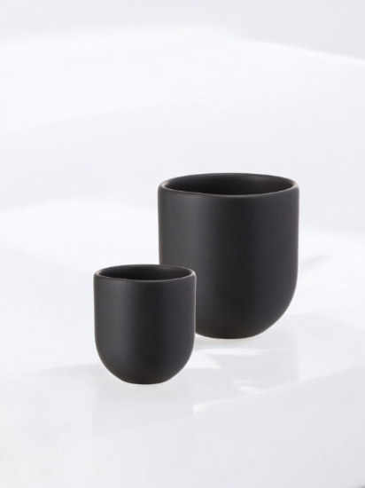 Set 2 cesti cafea ceramica (250ml, 80ml), pahare Novum Vulcano, negru carbon mat, gresie glazurata manual