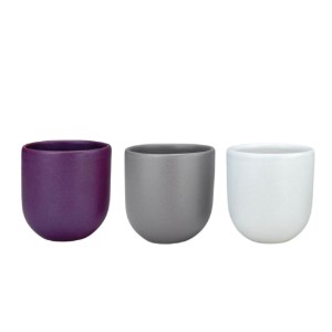 Set 3 cesti cafea ceramica, 250ml, pahare Novum Trio Vista, mov regal-gri-alb mat, gresie glazurata manual