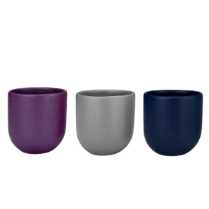 Set 3 cesti cafea ceramica, 250ml, pahare Novum Trio Cosmopolit, mov regal-gri-indigo mat, gresie glazurata manual