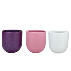 Set 3 cesti cafea ceramica, 250ml, pahare Novum Trio Iris, mov regal-roz-alb mat, gresie glazurata manual