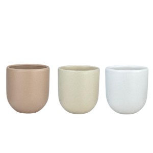 Set 3 cesti cafea ceramica, 250ml, pahare Novum Trio Dune, bej-vanilie-alb mat, gresie glazurata manual