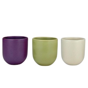 Set 3 cesti cafea ceramica, 250ml, pahare Novum Trio Serenity,  mov regal-olive-vanilie mat, gresie glazurata manual