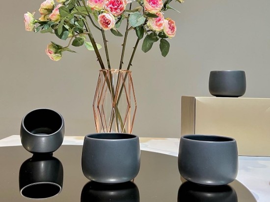 Ceasca cafea ceramica, 330 ml, pahar Novum Vulcano Cappuccino, negru carbon mat,  gresie glazurata manual