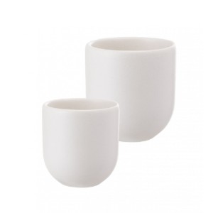 Set 2 cesti cafea ceramica (150ml, 80ml), pahare Novum Milk Foam, alb mat, gresie glazurata manual