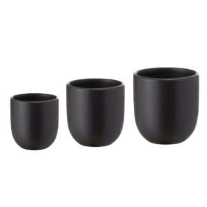 Set 3 cesti cafea ceramica, (250ml, 150ml, 80ml), pahare Novum Vulcano, negru carbon mat, gresie glazurata manual