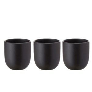 Set 3 cesti cafea ceramica, 250ml, pahare Novum Trio Vulcano, negru carbon mat, gresie glazurata manual