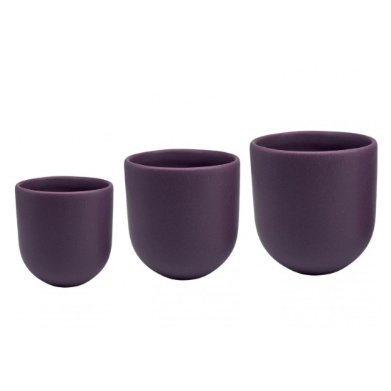 Set 3  cesti cafea ceramica (250ml, 150ml, 80ml), pahare Novum Velaris Purple Dynastia, mov regal mat, gresie glazurata manual