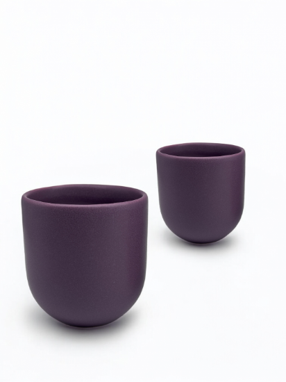 Set 3  cesti cafea ceramica (250ml, 150ml, 80ml), pahare Novum Velaris Purple Dynastia, mov regal mat, gresie glazurata manual