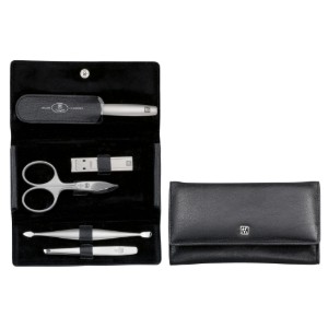 Set 5 piese inox satinat, portofel piele neagra - Zwilling PREMIUM