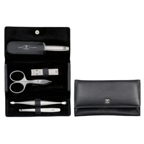 Set 5 piese inox satinat, portofel piele neagra - Zwilling PREMIUM