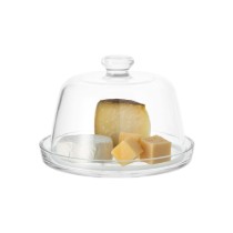 Platou servire branzeturi, cu capac, sticla, 22cm - Borgonovo