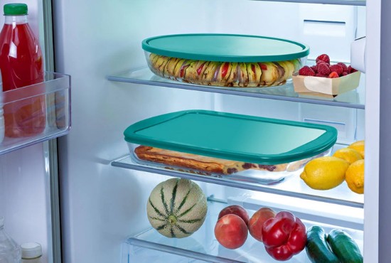 Caserola ovala, cu capac, sticla termorezistenta, 35x24cm/3,1L, "Cook&Store", Blue - Pyrex