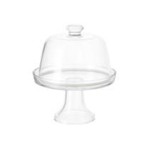 Platou servire branzeturi, cu picior si capac, sticla, 22cm - Borgonovo