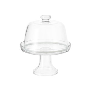 Platou servire branzeturi, cu picior si capac, sticla, 22cm - Borgonovo