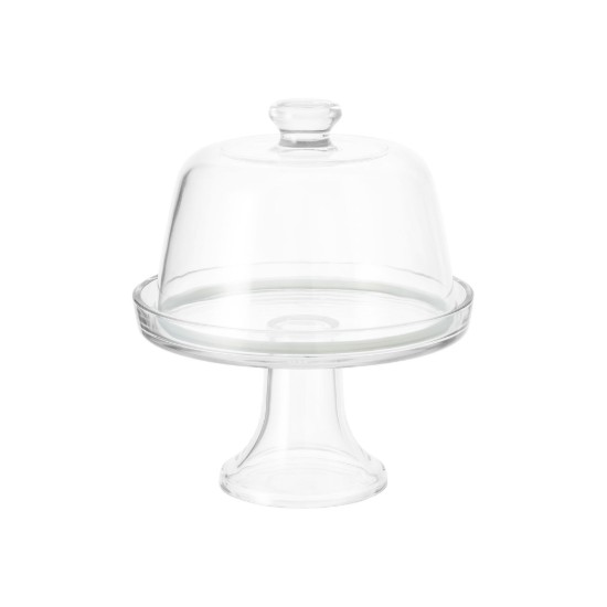 Platou servire branzeturi, cu picior si capac, sticla, 22cm - Borgonovo