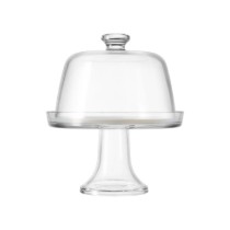 Platou servire branzeturi, cu picior si capac, sticla, 22cm - Borgonovo