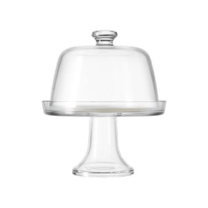 Platou servire branzeturi, cu picior si capac, sticla, 22cm - Borgonovo