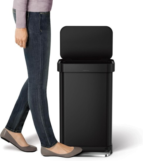 Cos de gunoi, dreptunghiular, cu pedala 45 L, Matte Black - simplehuman