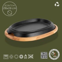 Plita ovala fajita, 26 x 19 cm, cu platou servire din lemn - LAVA