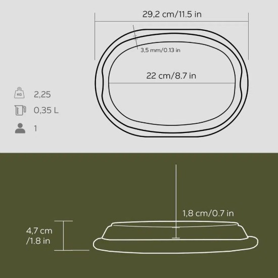 Plita ovala fajita, 26 x 19 cm, cu platou servire din lemn - LAVA