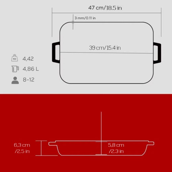 Tava fonta, 25 x 39 cm, "Premium", Rosu - LAVA