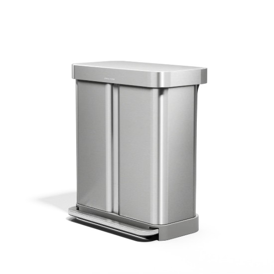 Cos de gunoi cu pedala, dublu compartimentat, 58 L, inox, Brushed - simplehuman